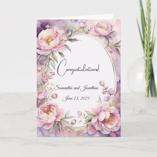 Stilvolle Pink Peony Watercolor Wedding Karte (Vorderseite)