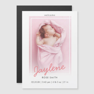 Stilvolle Pink Script Foto Geburtshinweis Magneteinladung