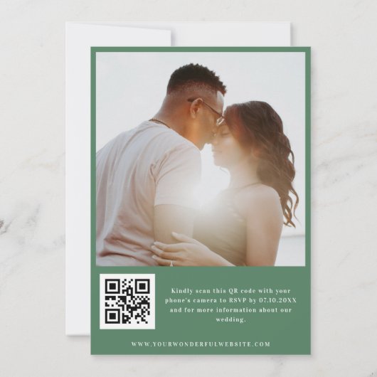 Stilvolle Pink und grüne Typografie QR Code Weddin Einladung (Rückseite)