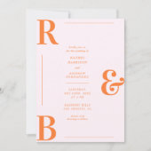 Stilvolle Pink- und Orange-Monogram-QR-Hochzeit Einladung (Vorderseite)