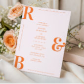 Stilvolle Pink- und Orange-Monogram-QR-Hochzeit Einladung