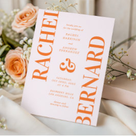 Stilvolle Pink- und Orangefarbene Typografie QR Co Einladung