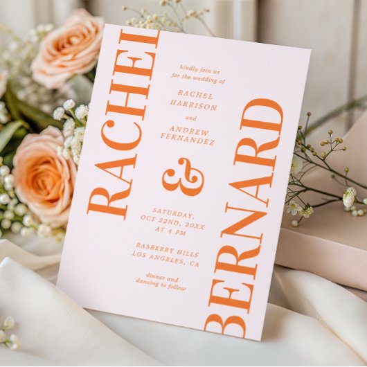 Stilvolle Pink- und Orangefarbene Typografie QR Co Einladung