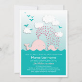 Stilvolle Pink Whales Herzens Mint Baby Dusche Einladung (Vorderseite)