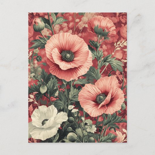 Stilvolle Pink White Poppies Floral Art Postkarte (Vorderseite)