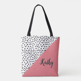 Stilvolle Polka Dot Pink & Black mit Name Tote Bag Tasche