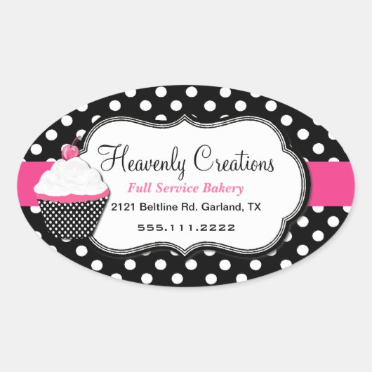 Stilvolle Polka Dot und Cupcake Bäckerei Sticker (Vorderseite)