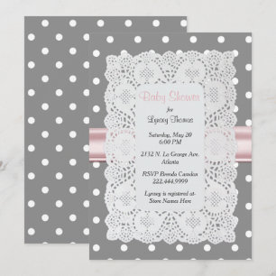 Stilvolle Polka Dot und Doily Baby Dusche Einladun Einladung