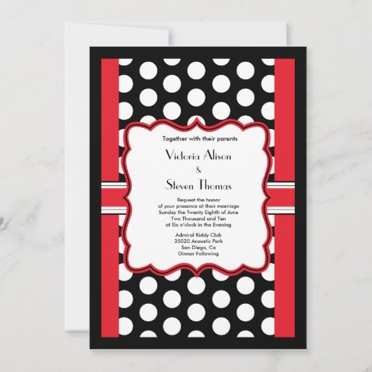 Stilvolle Polka Dot Wedding Einladung (rot) (Vorderseite)