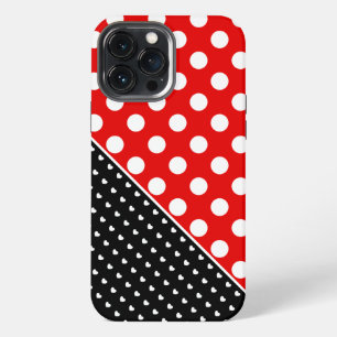 Stilvolle Polka-Punkte in Rot, Schwarz und Weiß iPhone 13 Pro Max Hülle