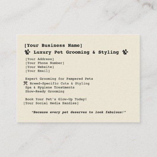Stilvolle Poodle Grooming Session Visitenkarte (Rückseite)