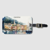 Stilvolle Portofino Italien Wasserfarben Malerei Gepäckanhänger (Vorderseite (Horizontal))