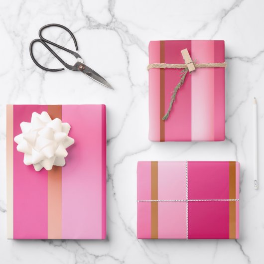 Stilvolle Posh Blush Pink und Gold gestreift Geschenkpapier Set (Vorderseite)