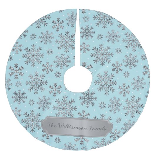 Stilvolle Powder Blu Weihnachten | Elegante Schnee Polyester Weihnachtsbaumdecke (Vorderseite)