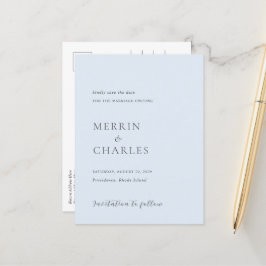 Stilvolle Powder Blue Modern Wedding retten das Da Ankündigungspostkarte