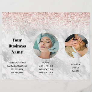 Stilvolle Preisliste des Pink Salon Spa Flyer