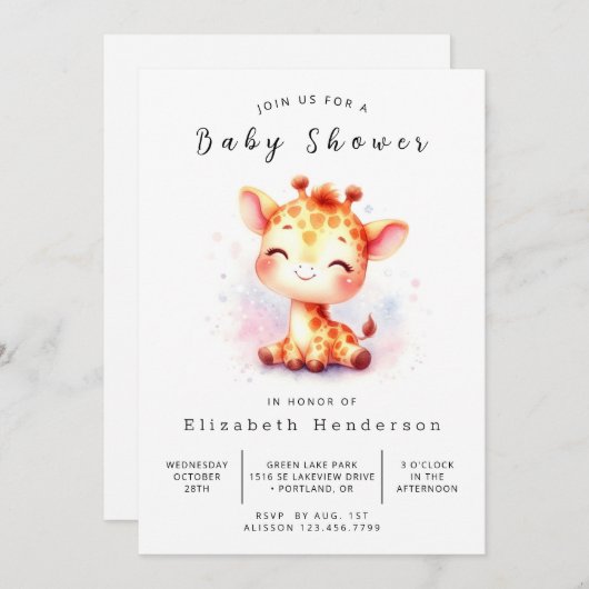Stilvolle Printable Giraffe Babydusche Einladung (Vorne/Hinten)