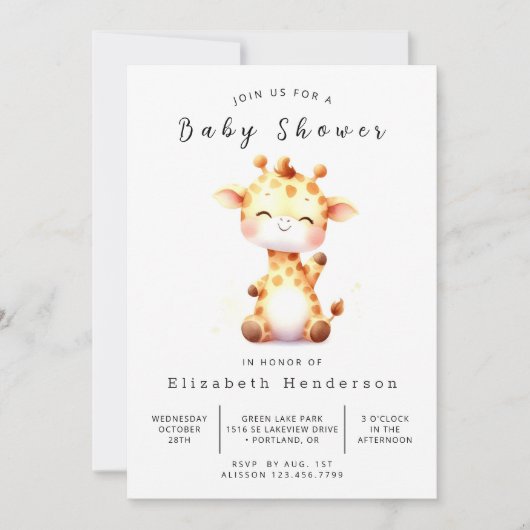 Stilvolle Printable Giraffe Babydusche Einladung (Vorderseite)