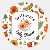 Stilvolle Pumkin Floral Fall Baby Dusche Runder Aufkleber (Vorderseite)