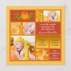 Stilvolle Pumpkin Foto Square Geburtsankündigung Ankündigung