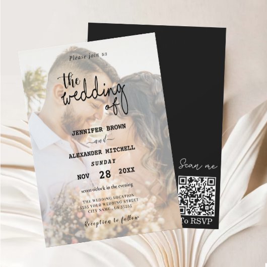 Stilvolle QR Code Overlay Foto Einladung Hochzeit