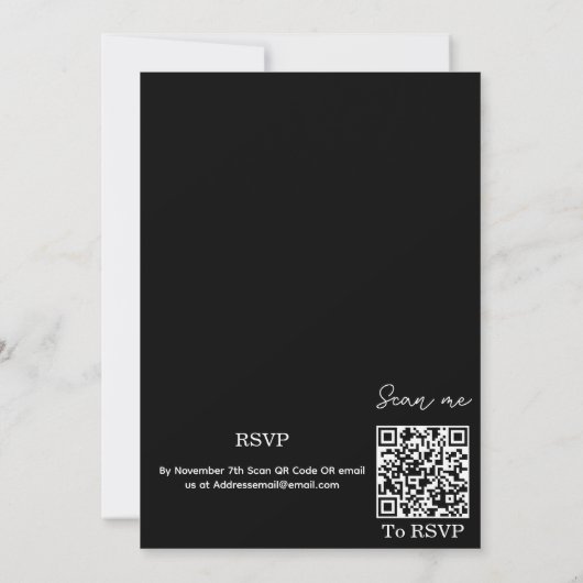 Stilvolle QR Code Overlay Foto Einladung Hochzeit (Rückseite)