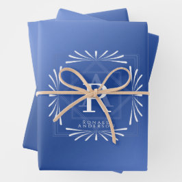Stilvolle Rahmen Blue Monogram Wrapping Paper Shee Geschenkpapier Set