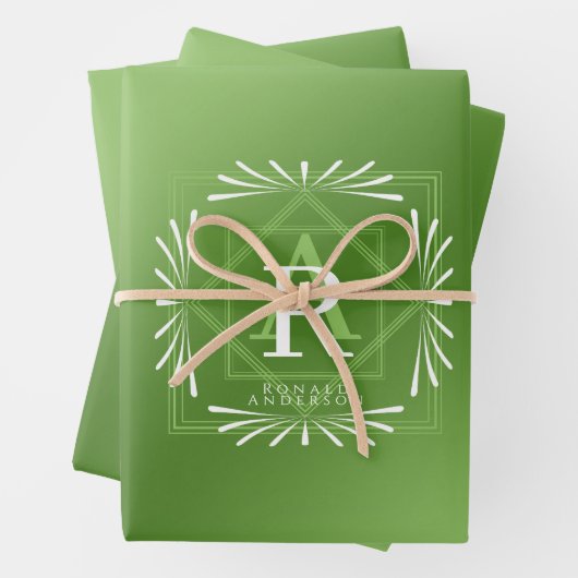 Stilvolle Rahmen Green Monogram Wrapping Paper She Geschenkpapier Set (Beispiel)