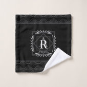Stilvolle Rahmen Schwarz Monogram Badhandtuch Set (Waschlappen)