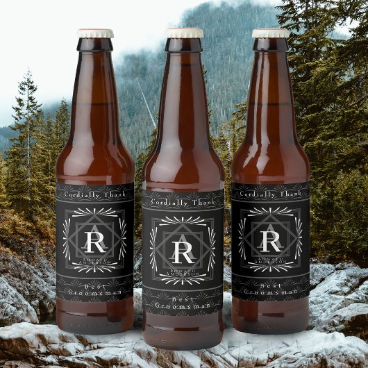 Stilvolle Rahmen Schwarz Monogram Bierflaschenetikett