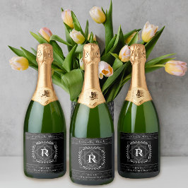 Stilvolle Rahmen Schwarz Monogram Schaumweinetikett