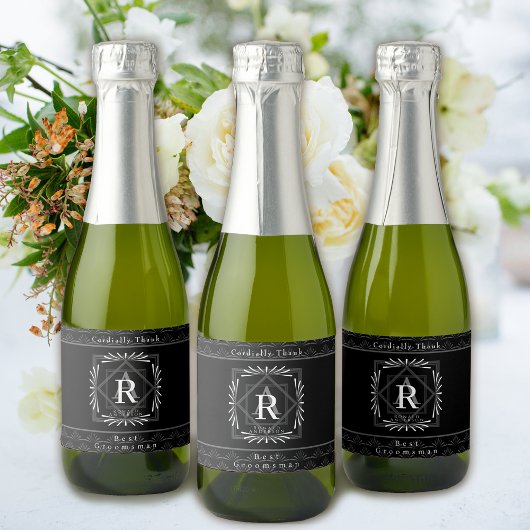 Stilvolle Rahmen Schwarz Monogram Schaumweinetikett