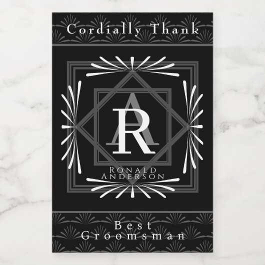 Stilvolle Rahmen Schwarz Monogram Weinetikett (Einzelnes Label)