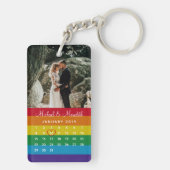Stilvolle Rainbow Foto Wedding Date Calendar Schlüsselanhänger (Rückseite)