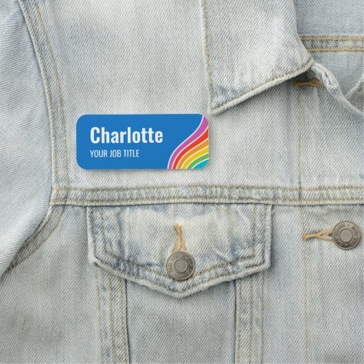 Stilvolle Rainbow Wave Staff ID Blue Namensschild (Beispiel)