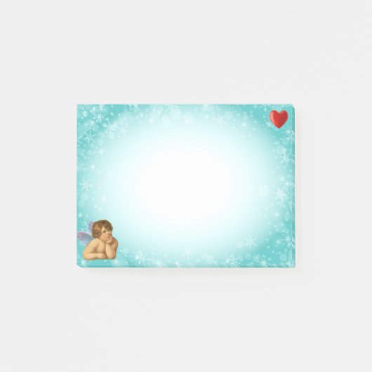 Stilvolle Raphael Cherub & Heart on Light Blue Post-it Klebezettel (Vorderseite)