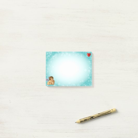 Stilvolle Raphael Cherub & Heart on Light Blue Post-it Klebezettel (Auf Schreibtisch)