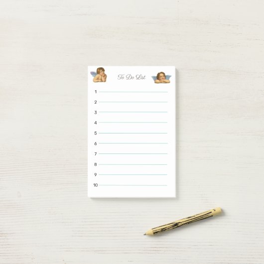 Stilvolle Raphael Cherubs auf Weiß Post-it Klebezettel (Auf Schreibtisch)