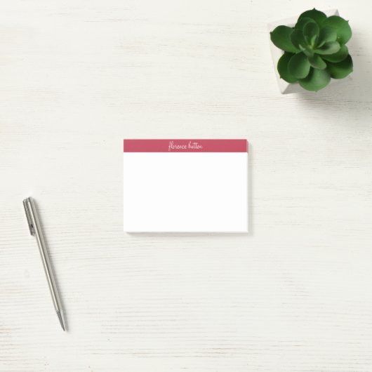 Stilvolle Raspberry Red & White Script Monogram Post-it Klebezettel (Büro)