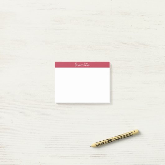 Stilvolle Raspberry Red & White Script Monogram Post-it Klebezettel (Auf Schreibtisch)