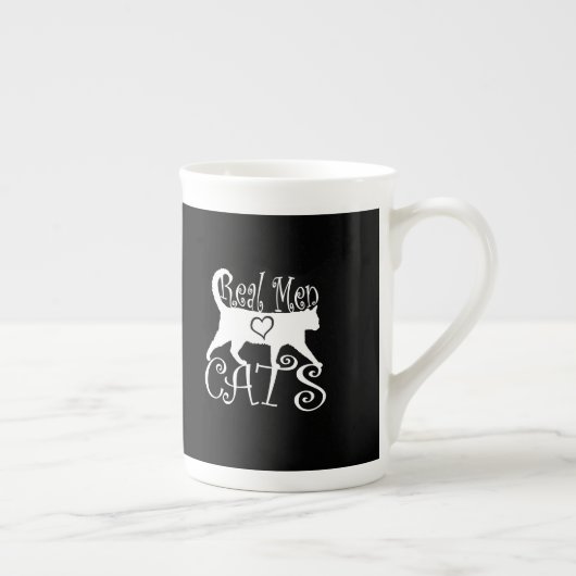 Stilvolle Real Men Liebe Katzen Porzellantasse (Rechts)