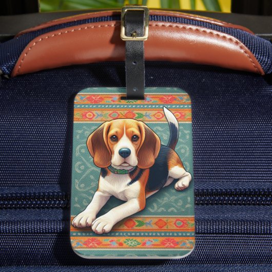 Stilvolle realistische 3D-Beagle Hunde farbenfrohe Gepäckanhänger (Vorderseite Insitu 2)