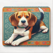 Stilvolle realistische 3D-Beagle Hunde farbenfrohe Mousepad (Vorne)