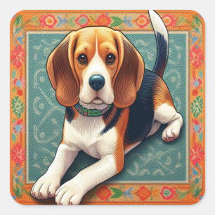 Stilvolle realistische 3D-Beagle Hunde farbenfrohe Quadratischer Aufkleber