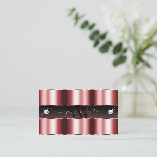 Stilvolle Red and Black Sparkling Diamonds Initial Visitenkarte (Stehend Vorderseite)
