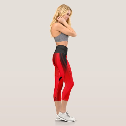 Stilvolle Red Black Art Deco Yoga Übung Capri Leggings (Rechts)