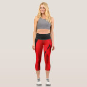 Stilvolle Red Black Art Deco Yoga Übung Capri Leggings (Vorderseite)