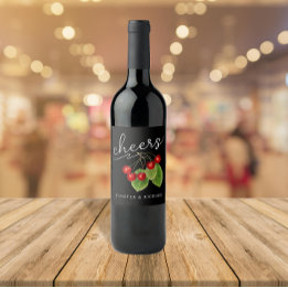 Stilvolle Red Black Cheers Cherries Modernes Skrip Weinetikett