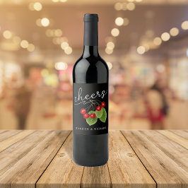 Stilvolle Red Black Cheers Cherries Modernes Skrip Weinetikett