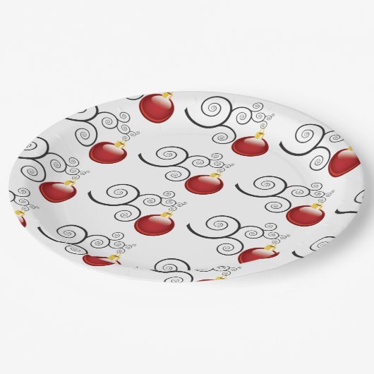 Stilvolle Red Christmas Ornament Pattern Pappteller (Schrägansicht)